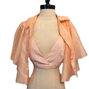 House of Harlow 1960 Orange Bralette & Blouse Two Piece Matching Set Top Medium